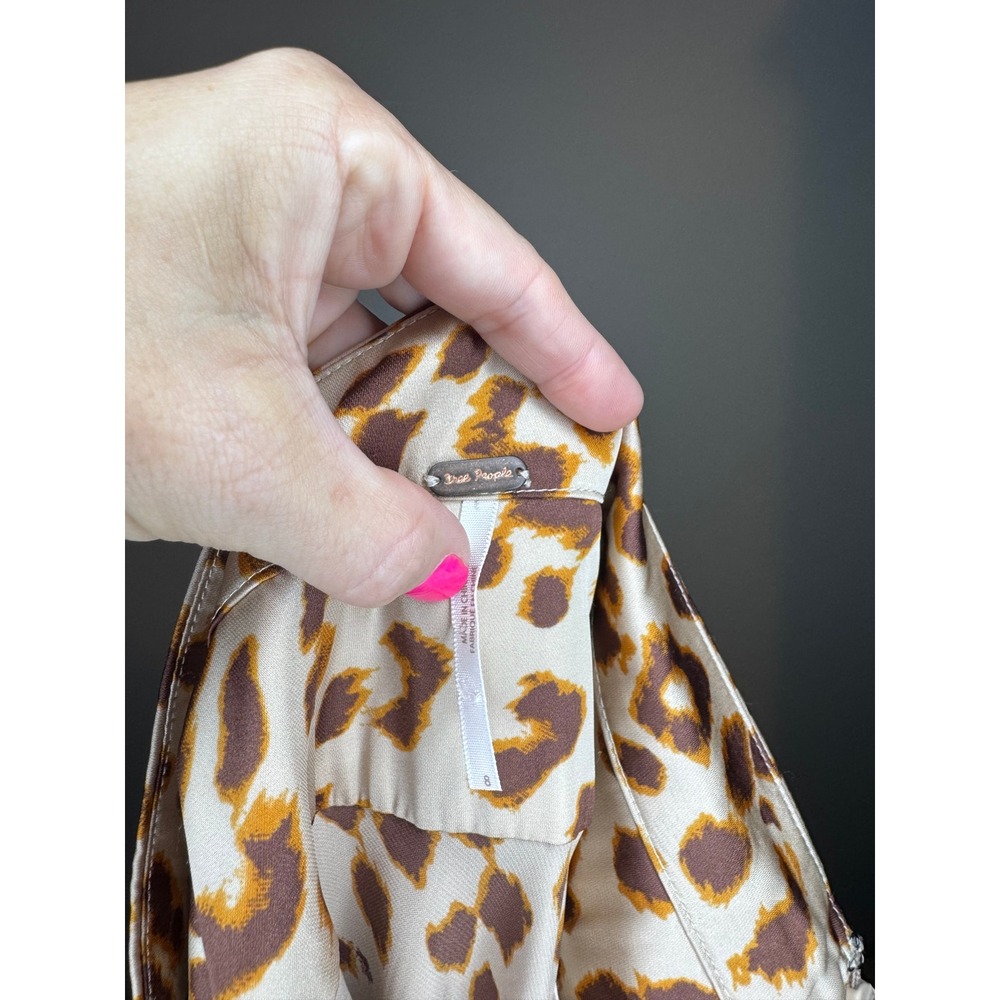 Free People Leopard Print Satin Midi Skirt Tan Brown Animal Print Size 8 - Picture 2 of 5